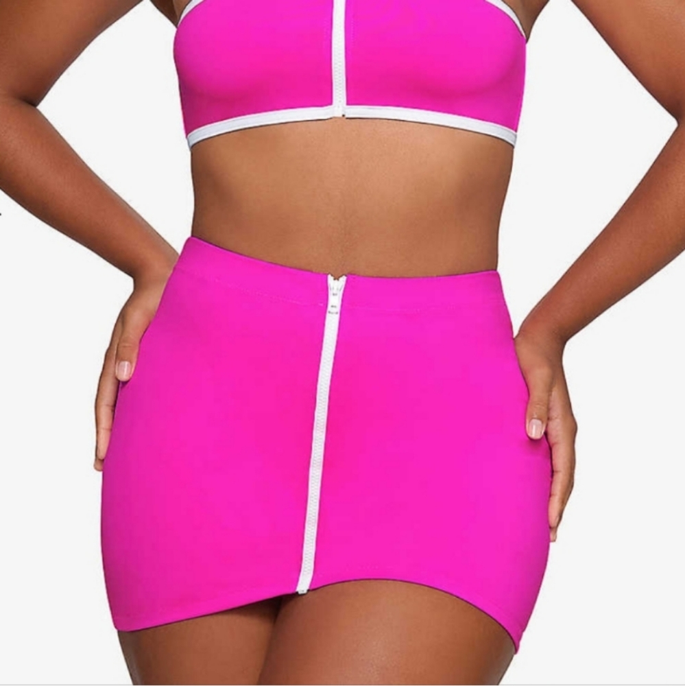 NWT SKIMS Sporty Zipper Swim Mini Skirt Hibiscus Pink XS